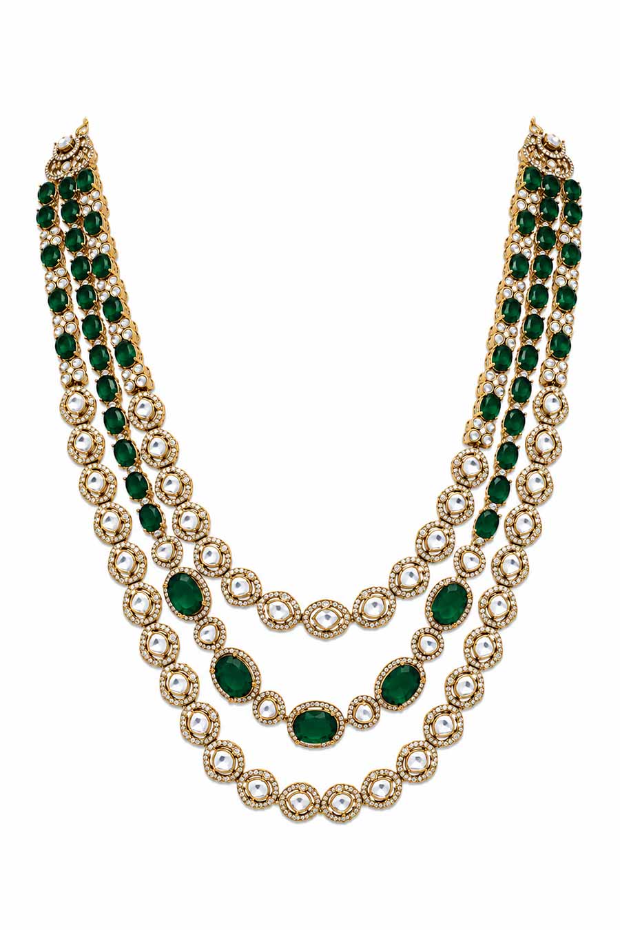 Emerald Green 3-Layered Necklace & Earrings Set