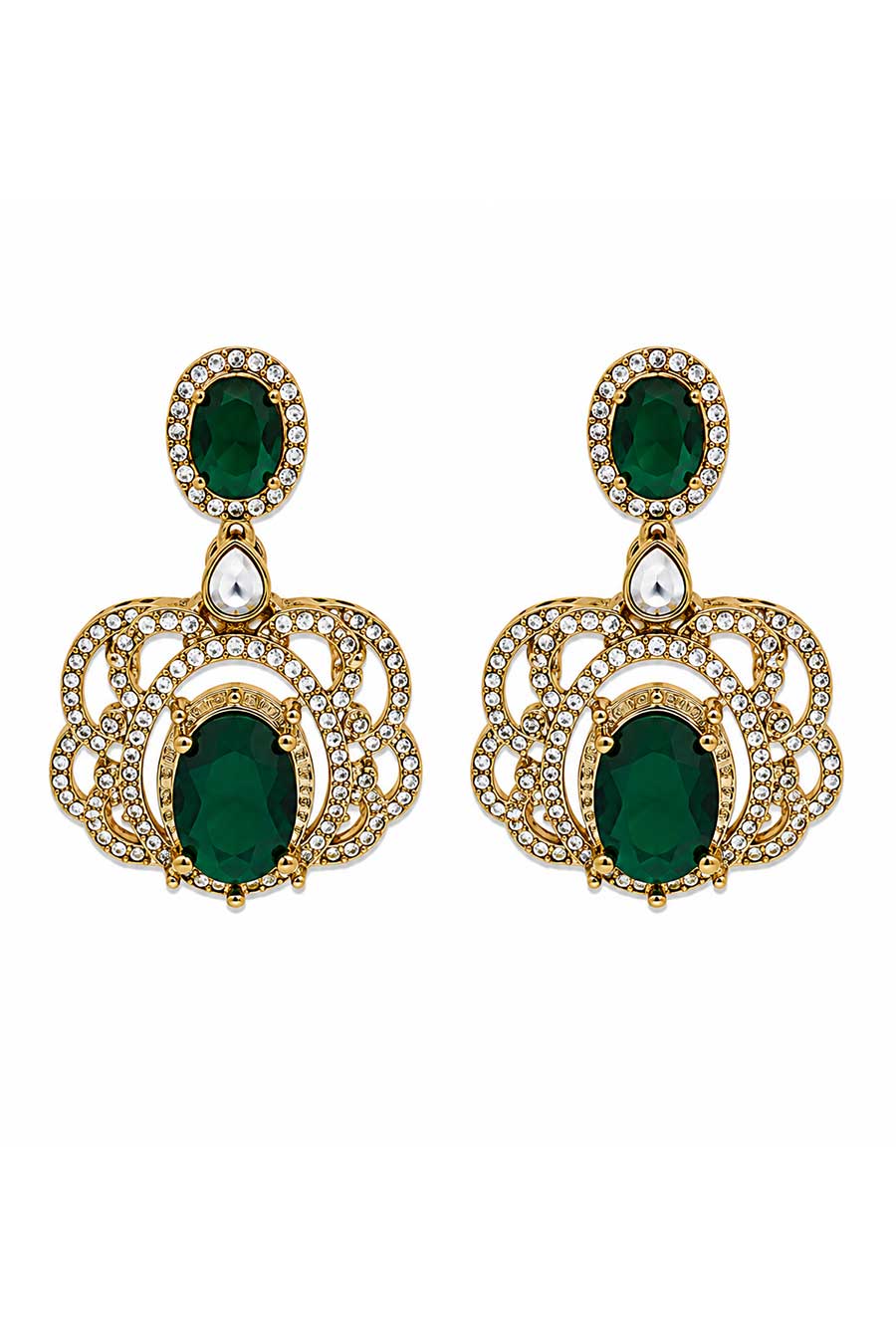 Emerald Green 3-Layered Necklace & Earrings Set