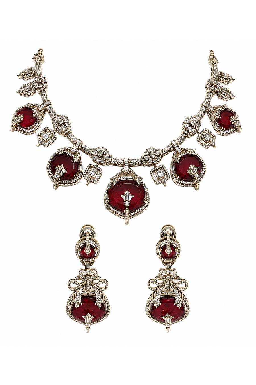 Ruby Semi-Precious Moissanite Necklace & Earrings Set