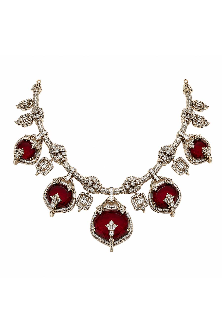 Ruby Semi-Precious Moissanite Necklace & Earrings Set