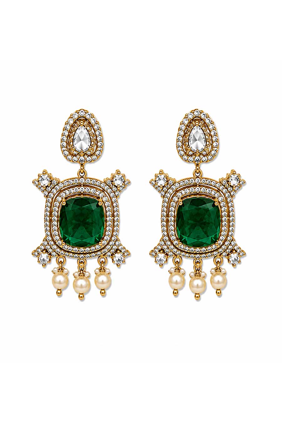 Emerald Green Moissanite Pearl Choker & Earrings Set