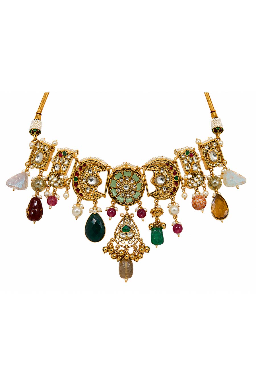 Multicolour Polki Charm Necklace & Earrings Set