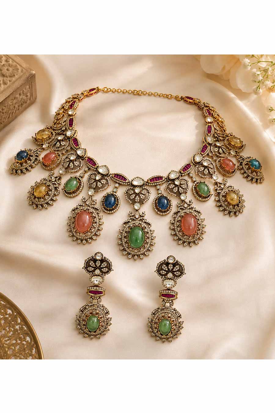 Multicolour Semi-Precious Necklace & Earrings Set