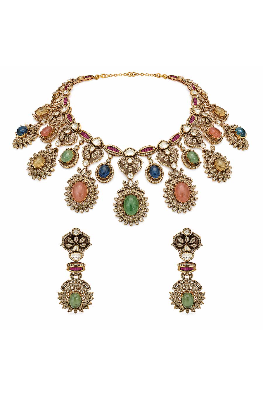 Multicolour Semi-Precious Necklace & Earrings Set