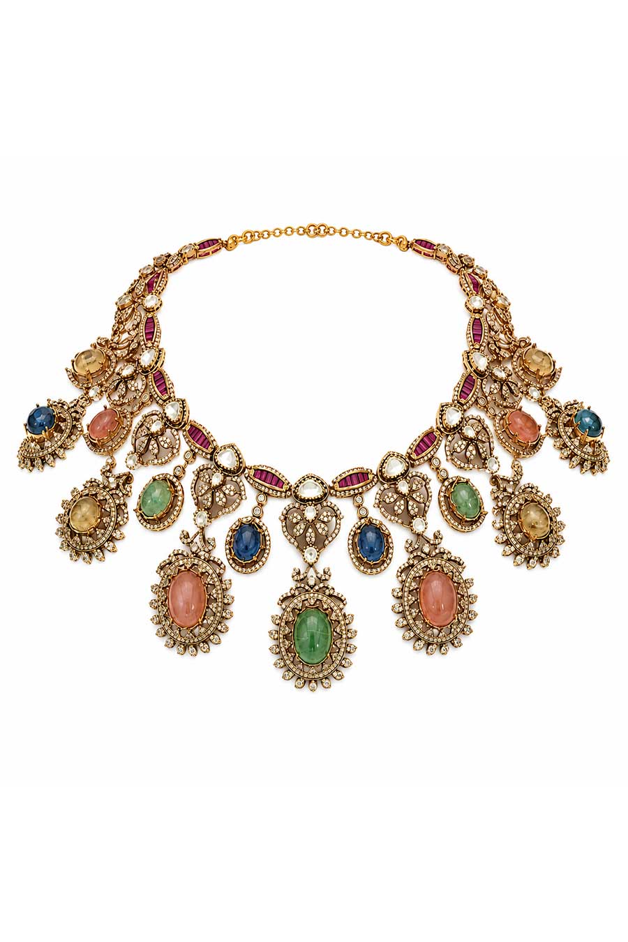 Multicolour Semi-Precious Necklace & Earrings Set