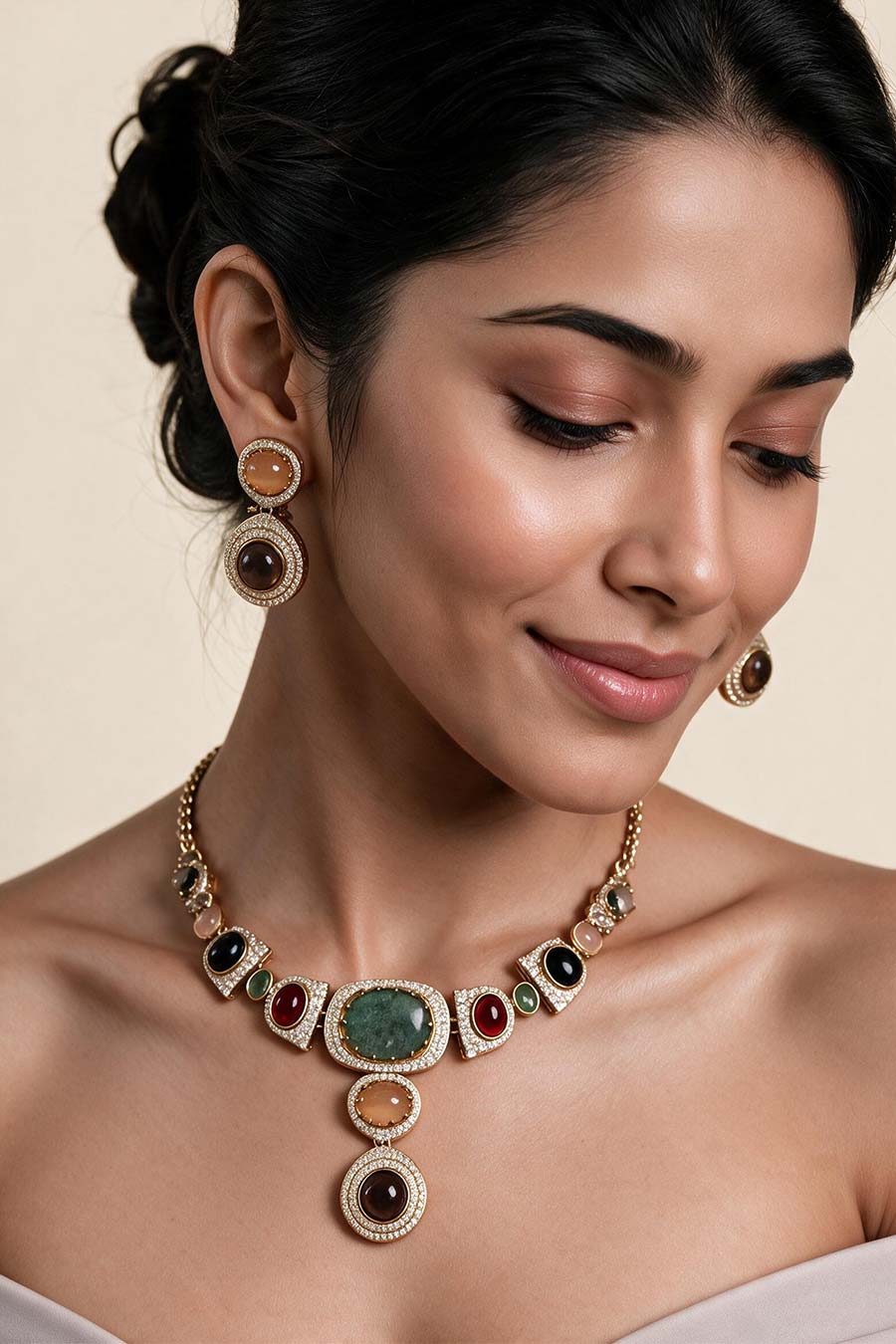 Multicolour Semi-Precious Necklace & Earrings Set
