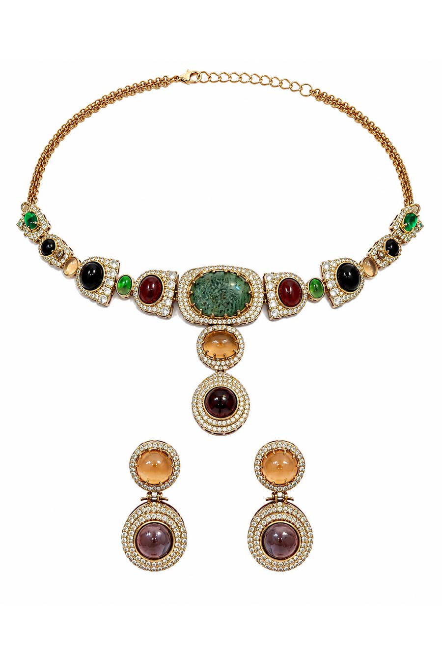 Multicolour Semi-Precious Necklace & Earrings Set