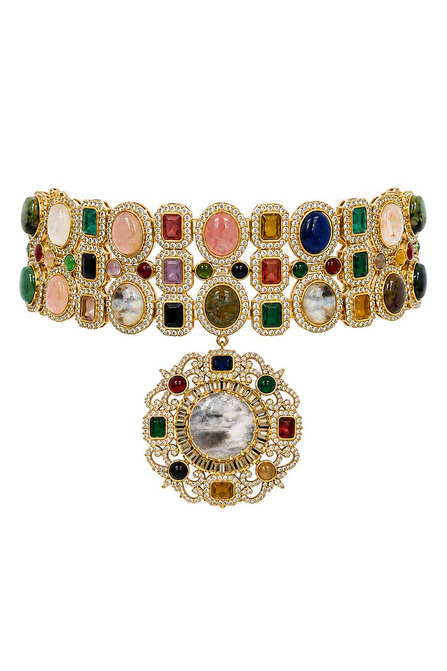 Multicolour Semi-Precious Choker & Earrings Set