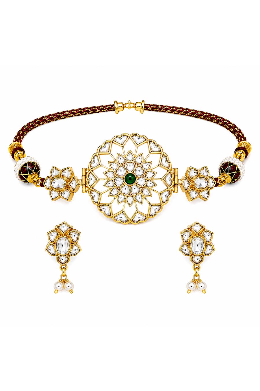 Jadau Kundan Choker & Earrings Set With Pearl