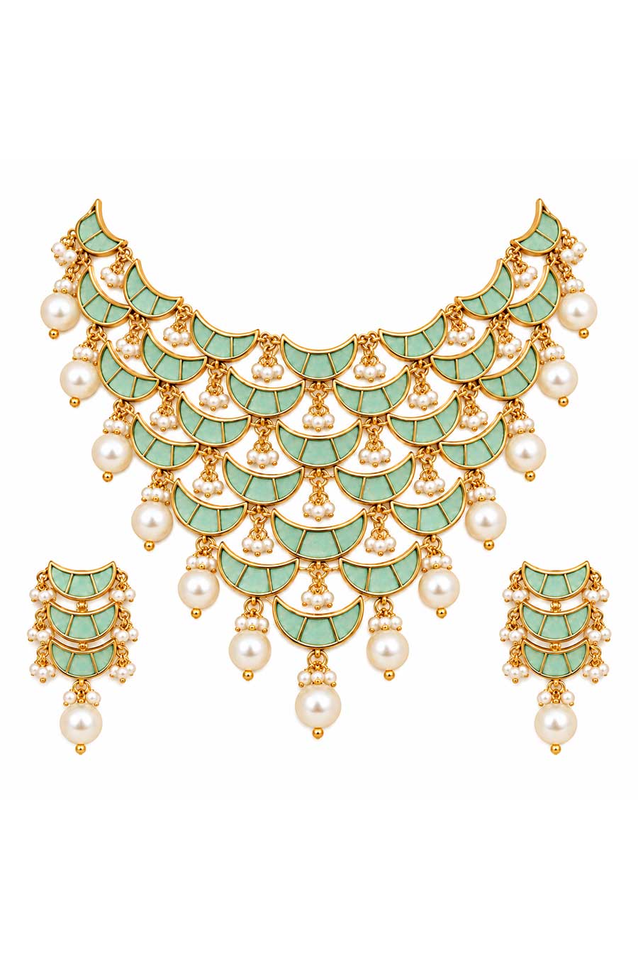 Sage Green Pearl Necklace & Earrings Set