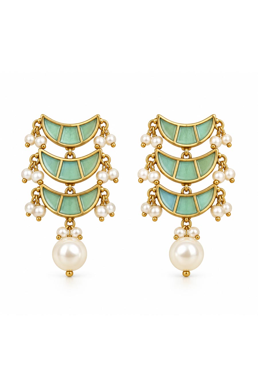 Sage Green Pearl Necklace & Earrings Set