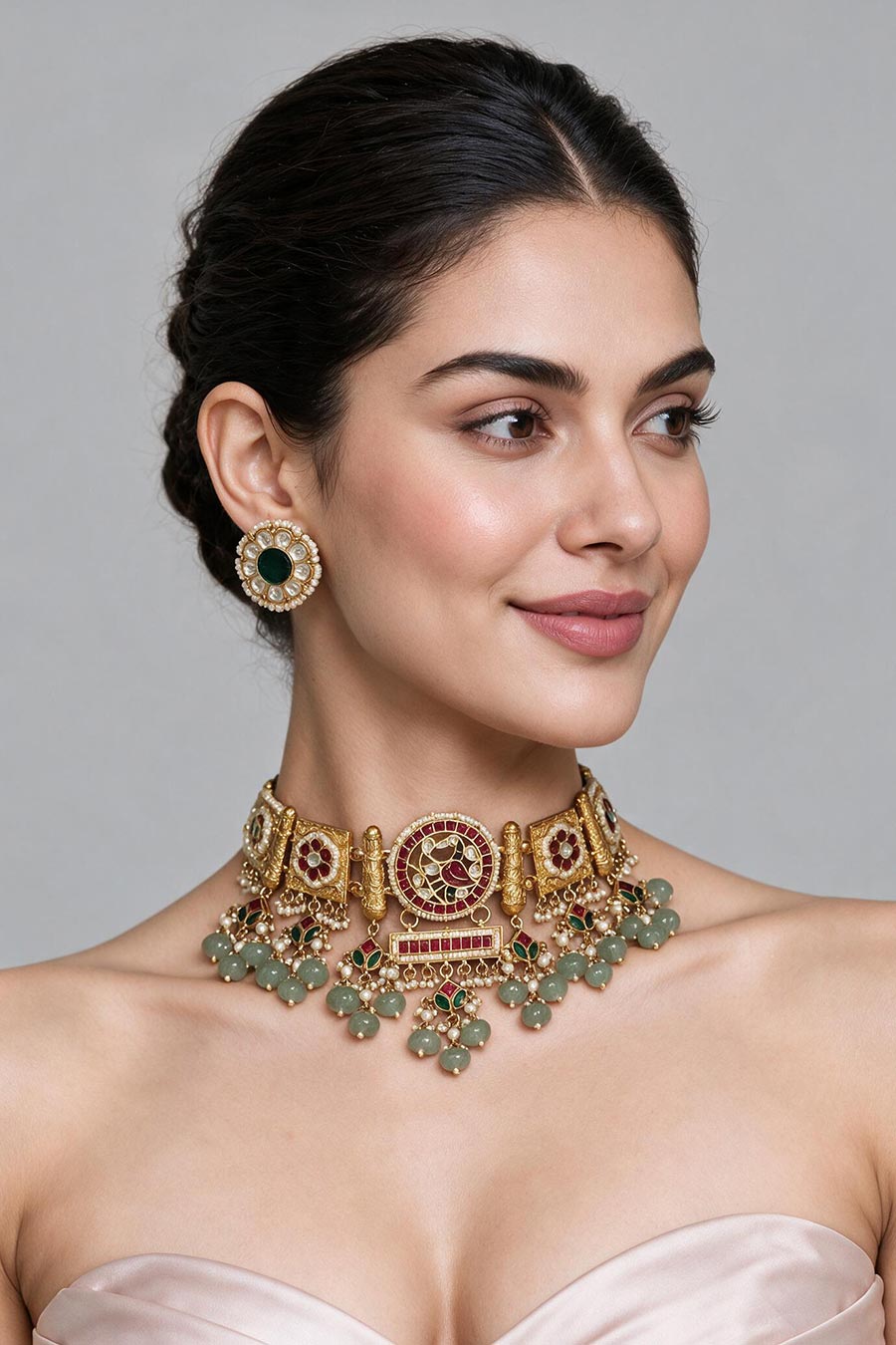 Multicolour Polki Necklace & Earrings Set