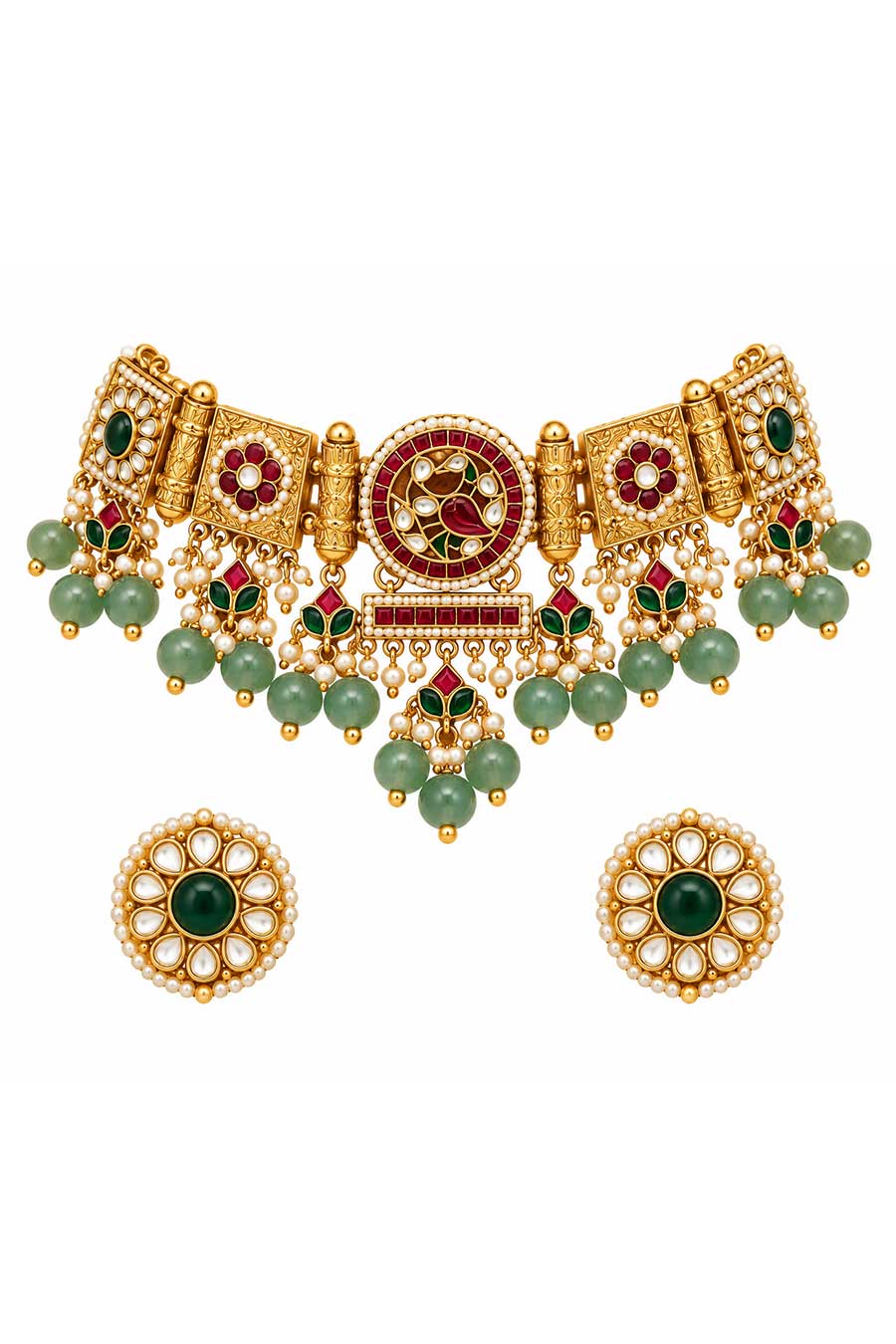 Multicolour Polki Necklace & Earrings Set