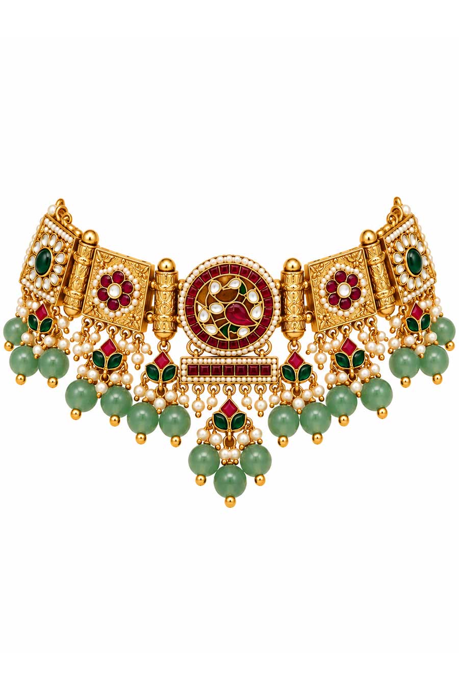 Multicolour Polki Necklace & Earrings Set
