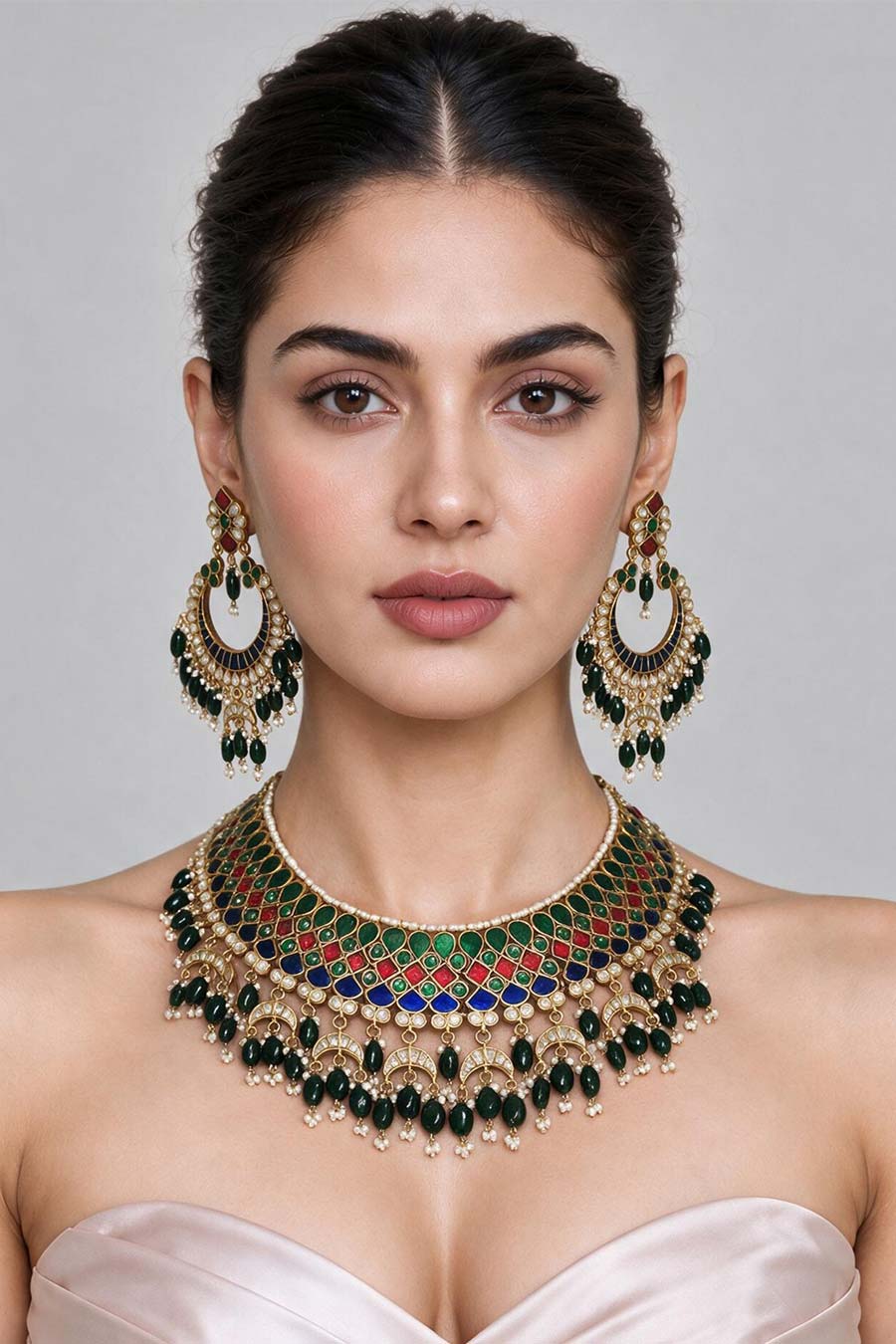 Multicolour Kundan Necklace & Earrings Set