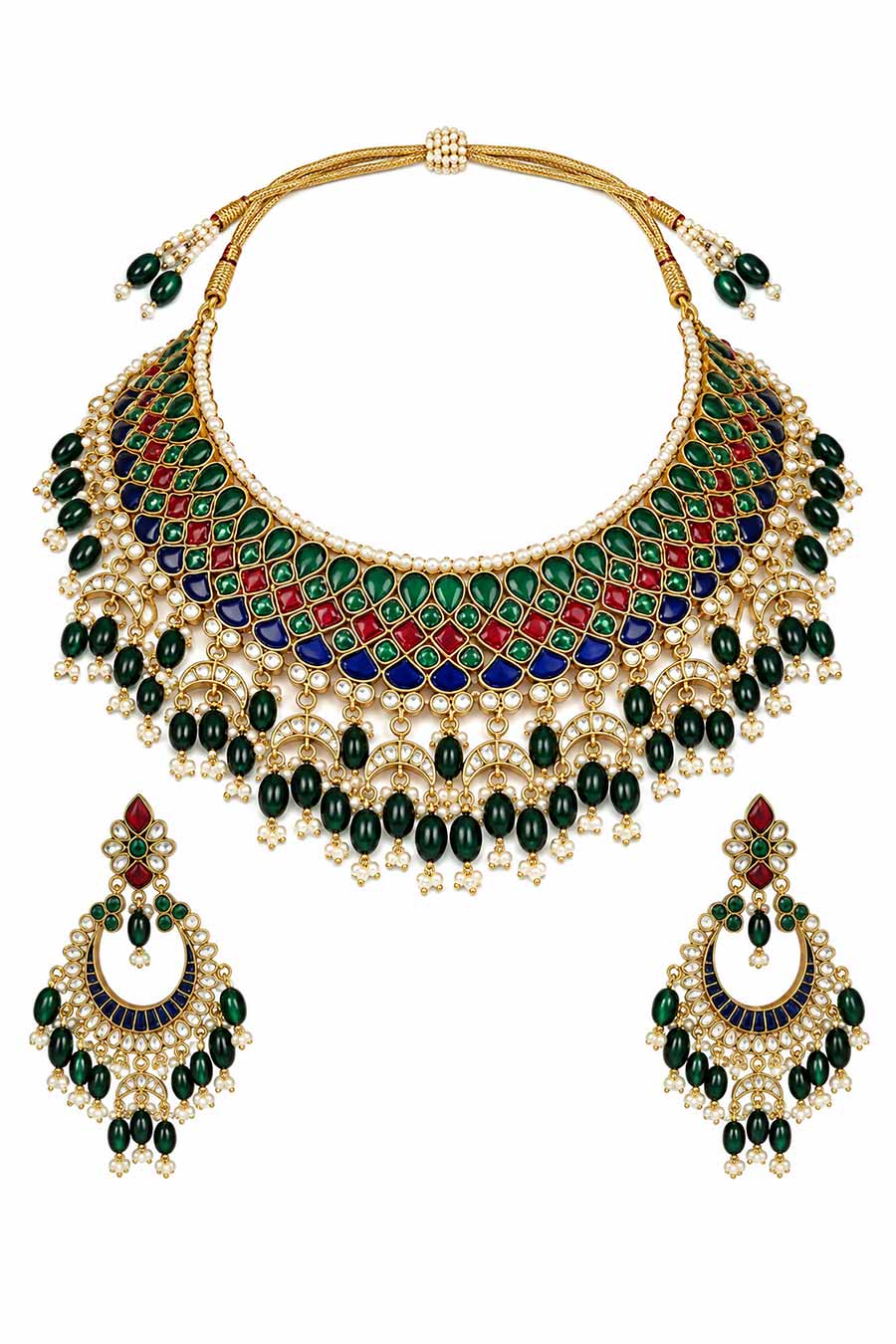 Multicolour Kundan Necklace & Earrings Set