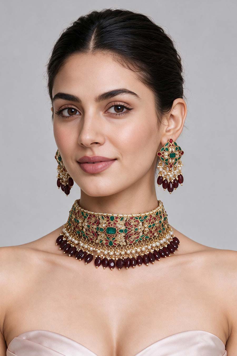 Multicolour Kundan Choker Necklace & Earrings Set