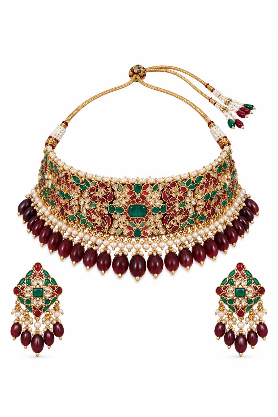 Multicolour Kundan Choker Necklace & Earrings Set