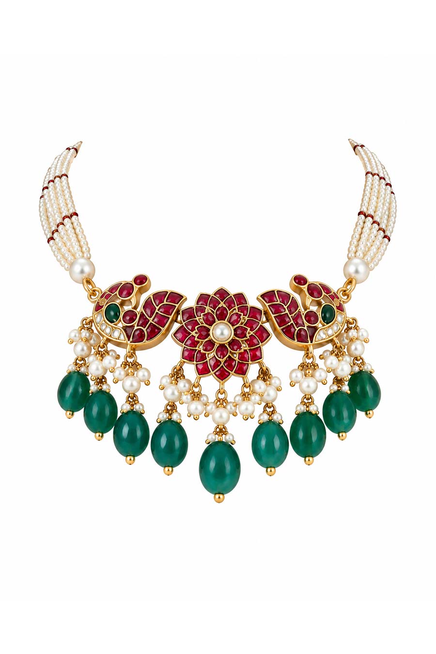 Pearl Beaded Peacock Necklace & Earrings Set
