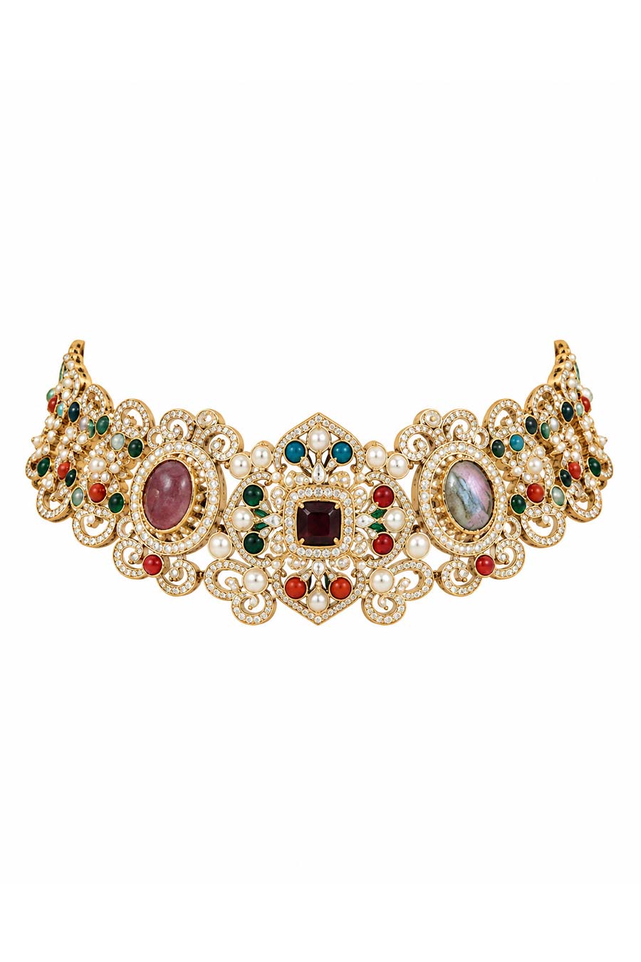 Multicolour Semi-Precious Stone Choker & Earrings Set