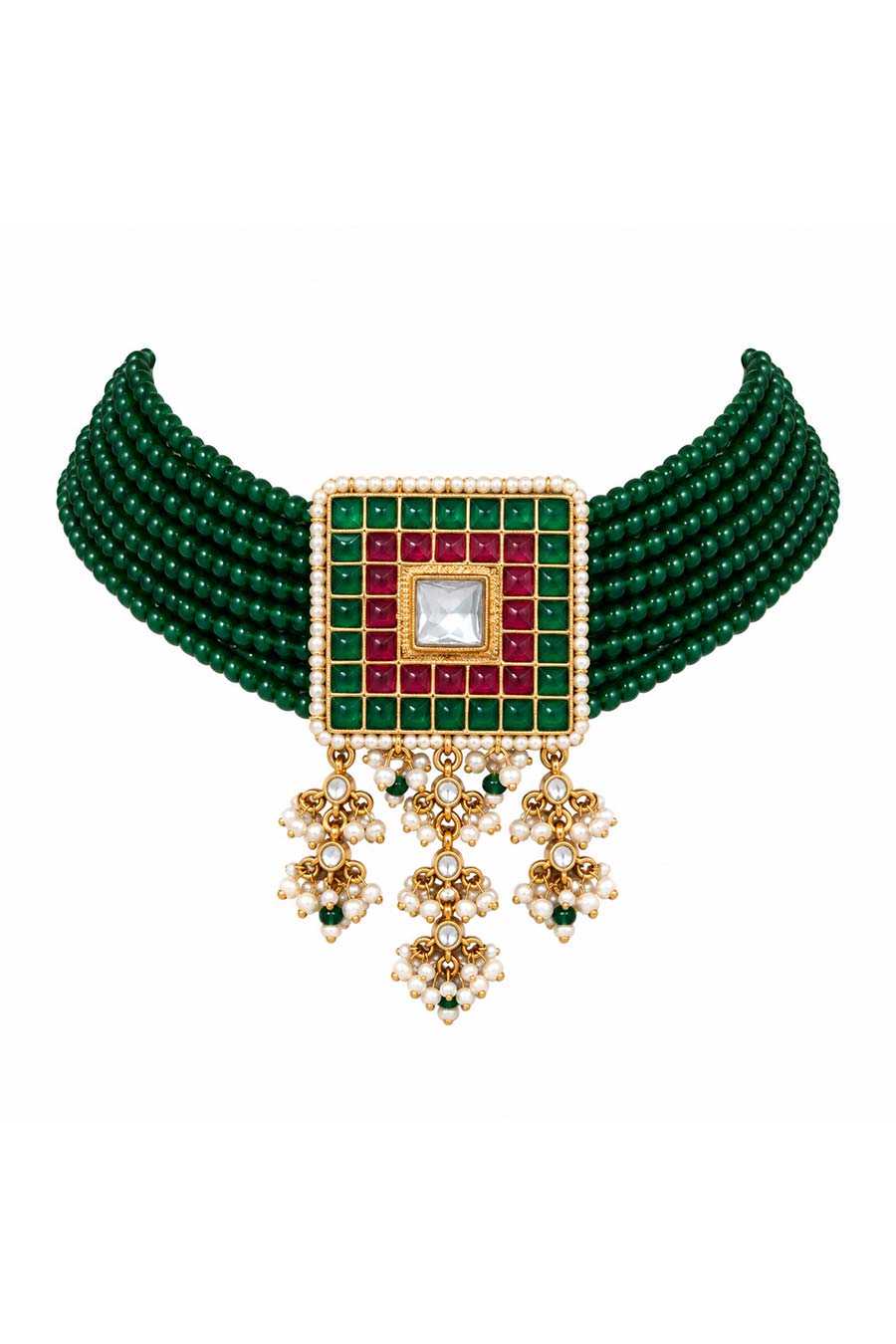 Emerald Green Beaded Choker Necklace & Earrings Set