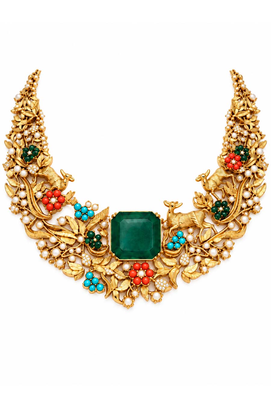 Multicolour Stone Nature Motif Necklace & Earrings Set
