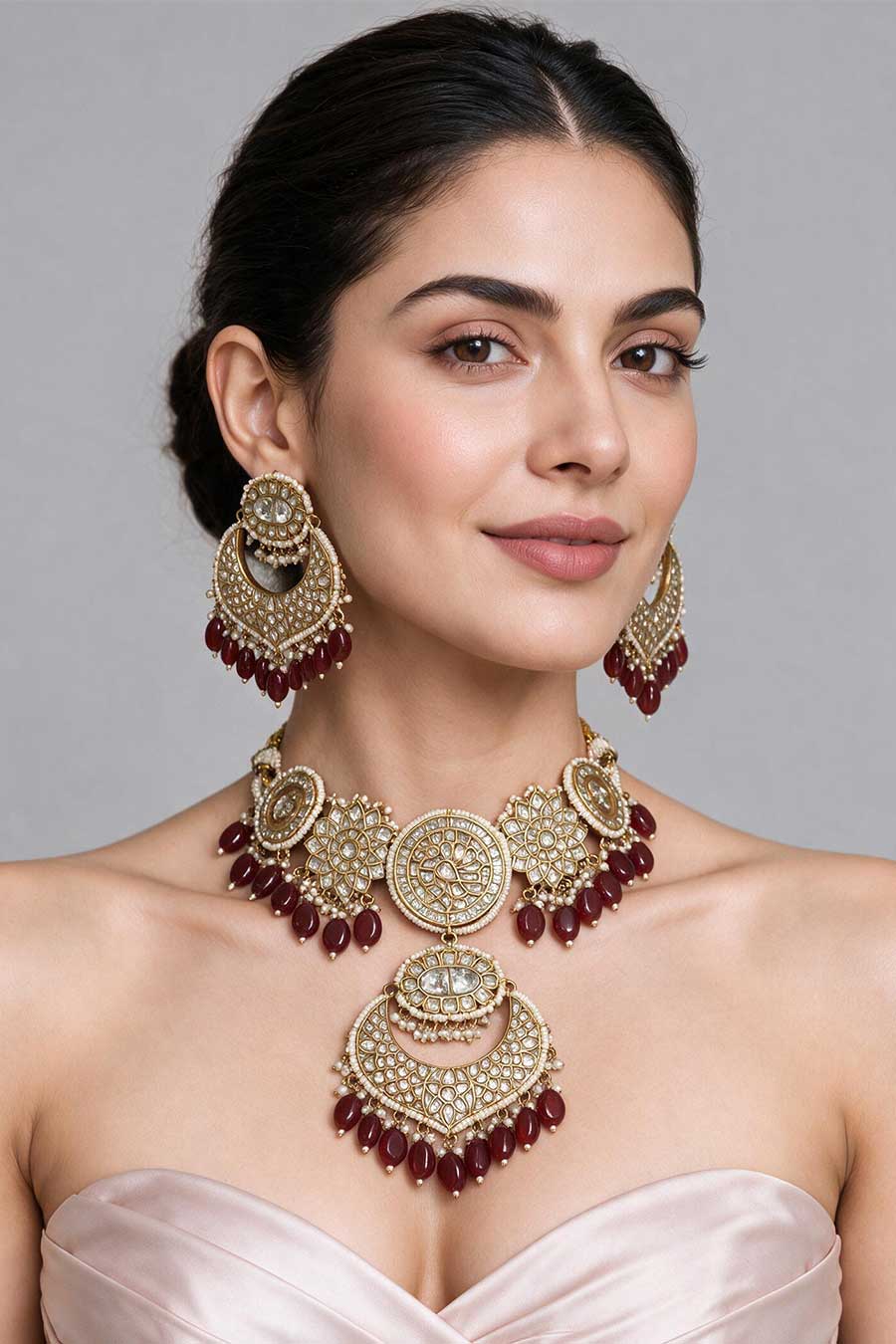 Kundan Choker Necklace & Chandbali Earrings Set
