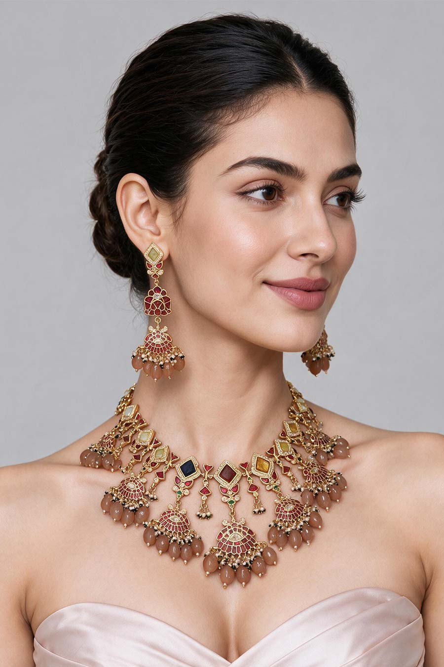 Multicolour Kundan Drop Necklace & Earrings Set