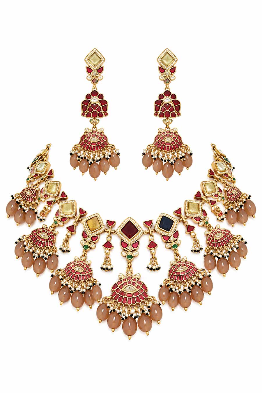 Multicolour Kundan Drop Necklace & Earrings Set