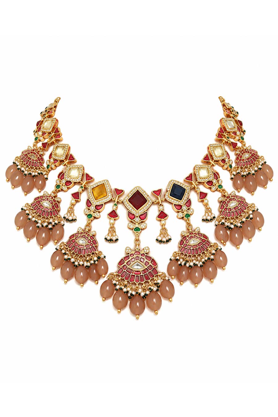 Multicolour Kundan Drop Necklace & Earrings Set
