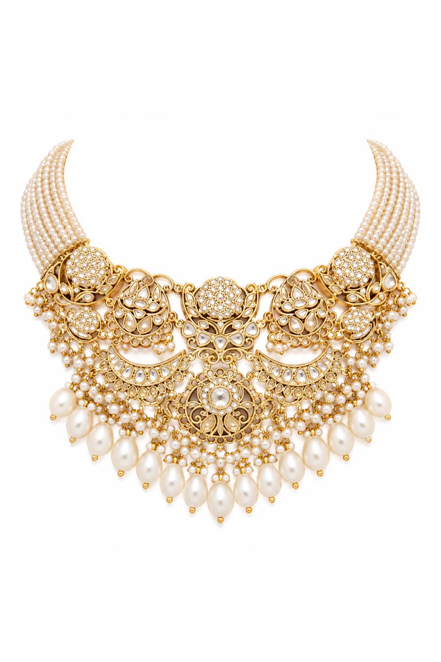 Pearl Kundan Layered Necklace & Earrings Set