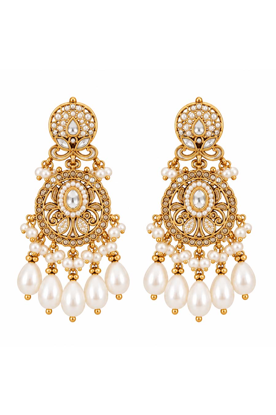 Pearl Kundan Layered Necklace & Earrings Set