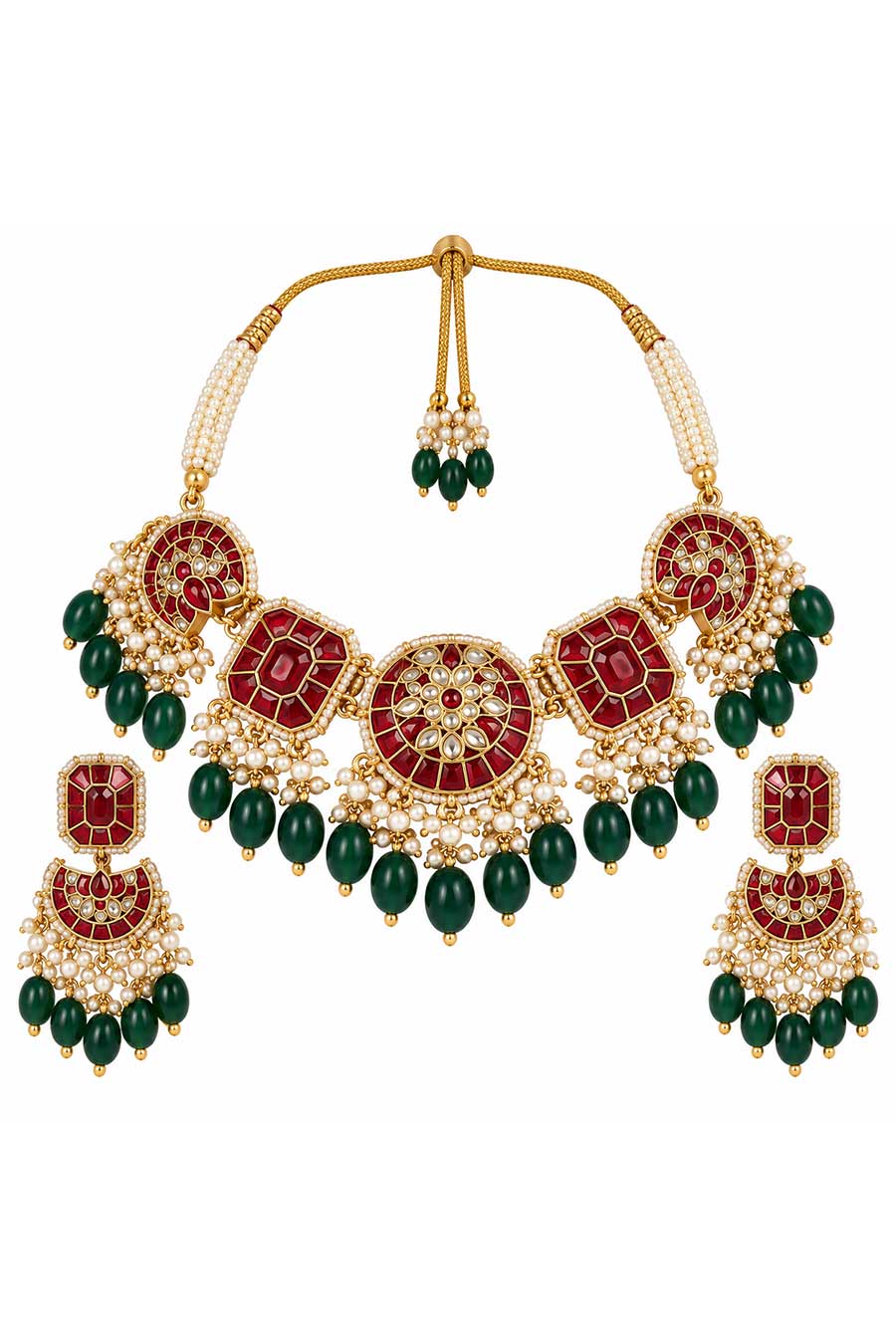 Multicolour Kundan Bead Necklace & Earrings Set