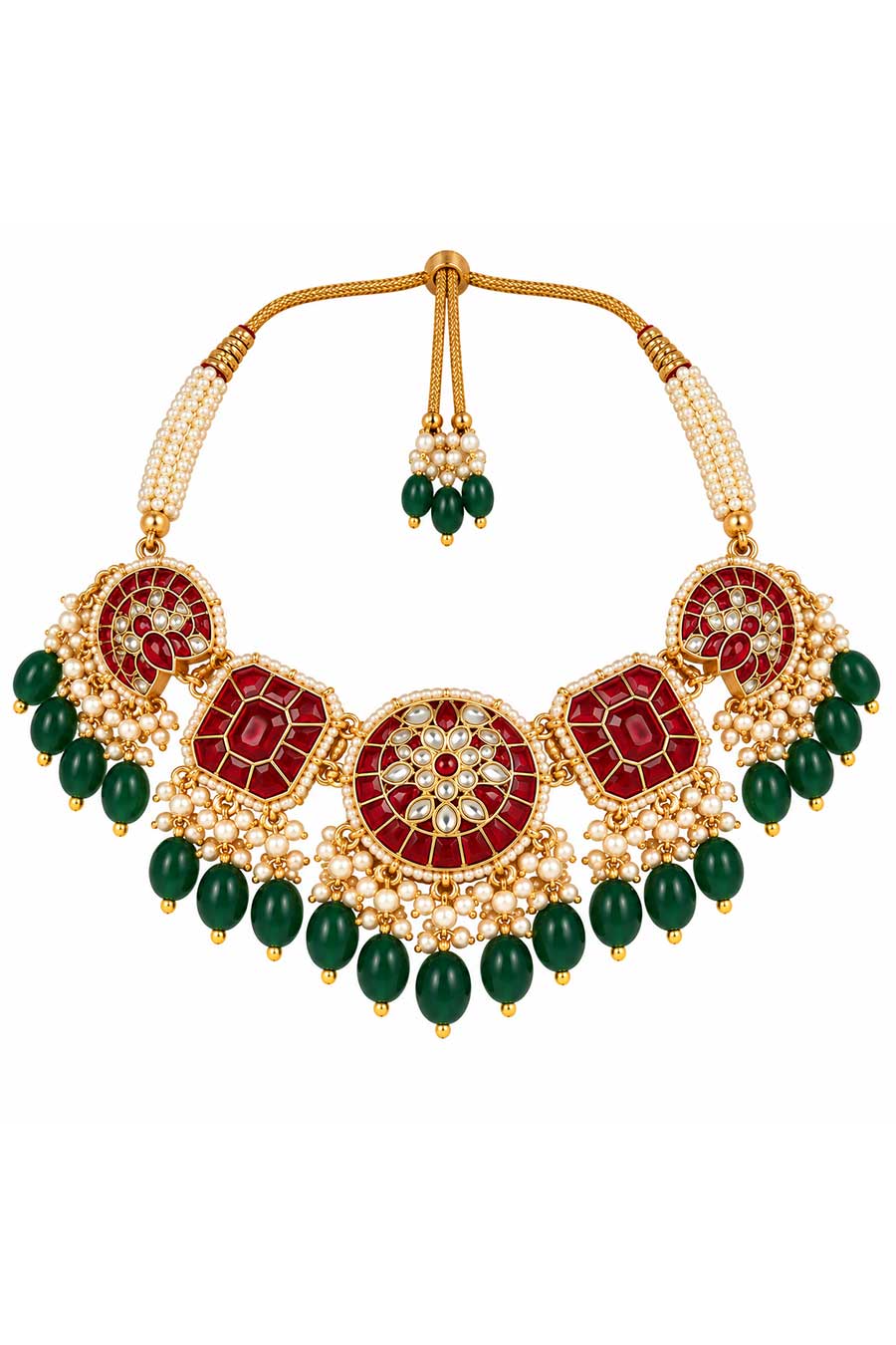 Multicolour Kundan Bead Necklace & Earrings Set