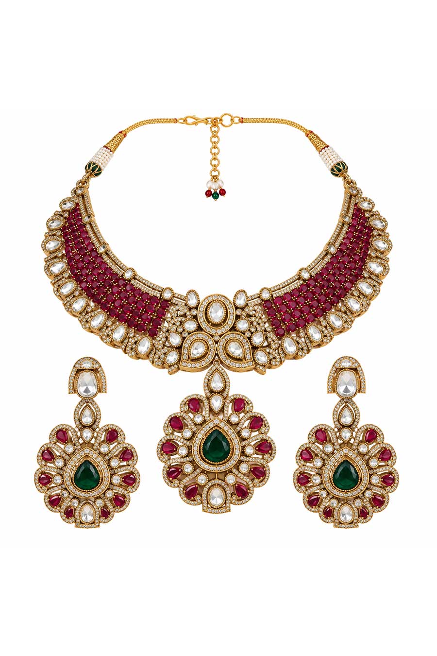Ruby Moissanite Necklace & Earrings Set