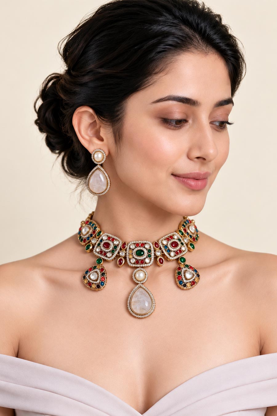 Multicolour Semi-Precious Stone Necklace & Earrings Set