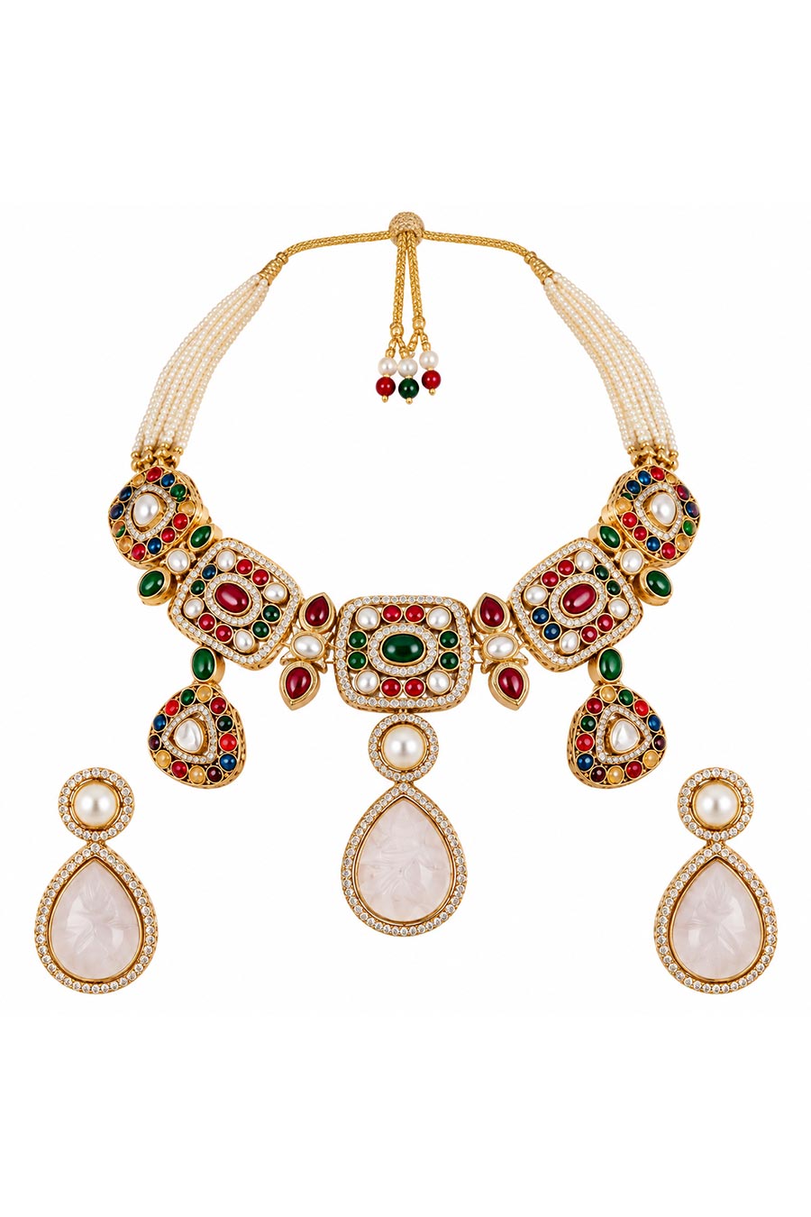 Multicolour Semi-Precious Stone Necklace & Earrings Set