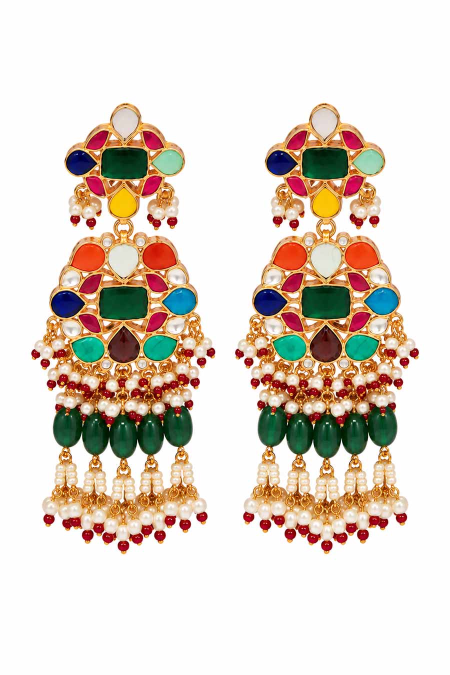 Multicolour Kundan Pearl Choker Necklace & Earrings Set