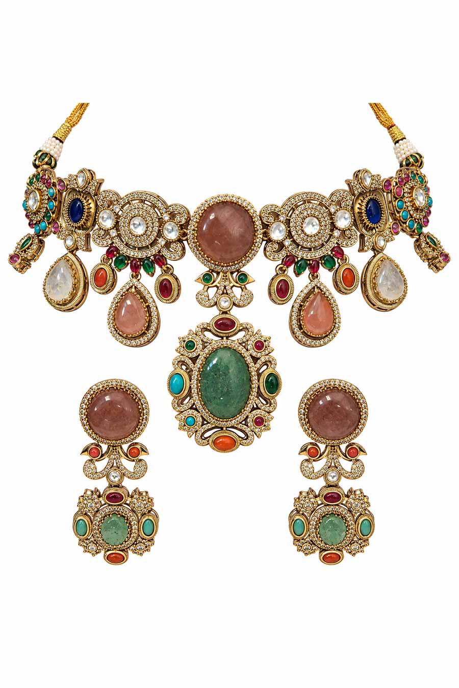 Multicolour Semi-Precious Stone Necklace & Earrings Set