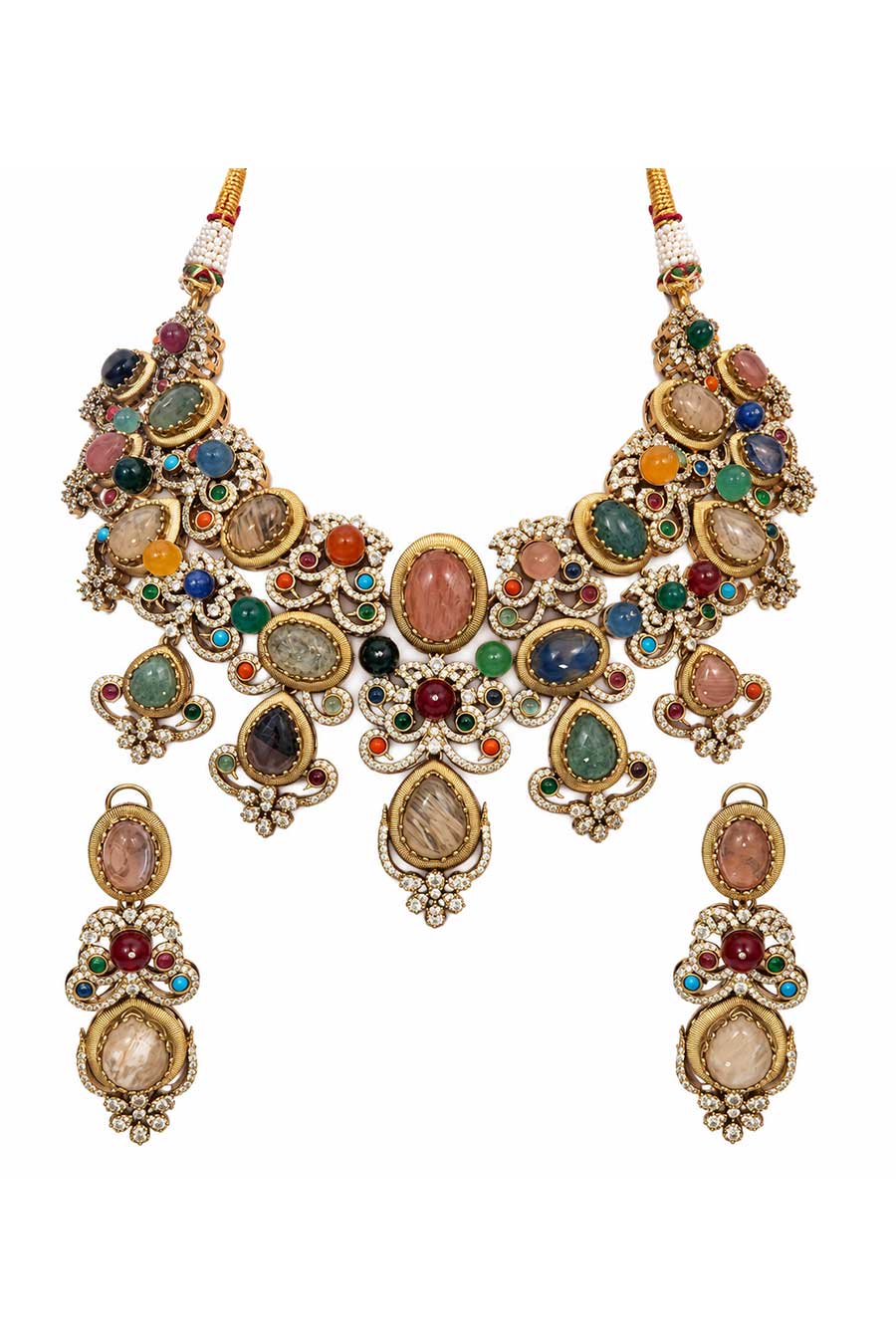 Multicolour Semi-Precious Stone Necklace & Earrings Set