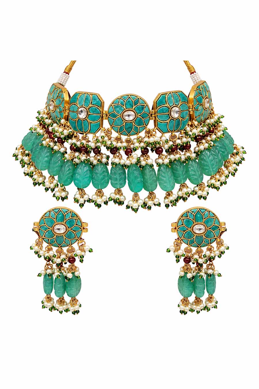 Turquoise Floral Beaded Necklace & Earrings Set