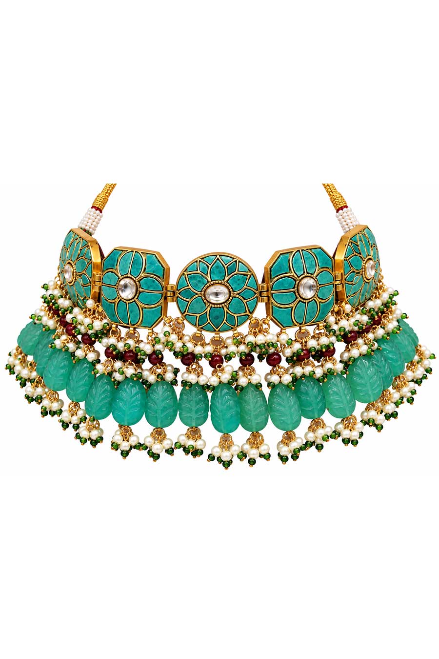 Turquoise Floral Beaded Necklace & Earrings Set