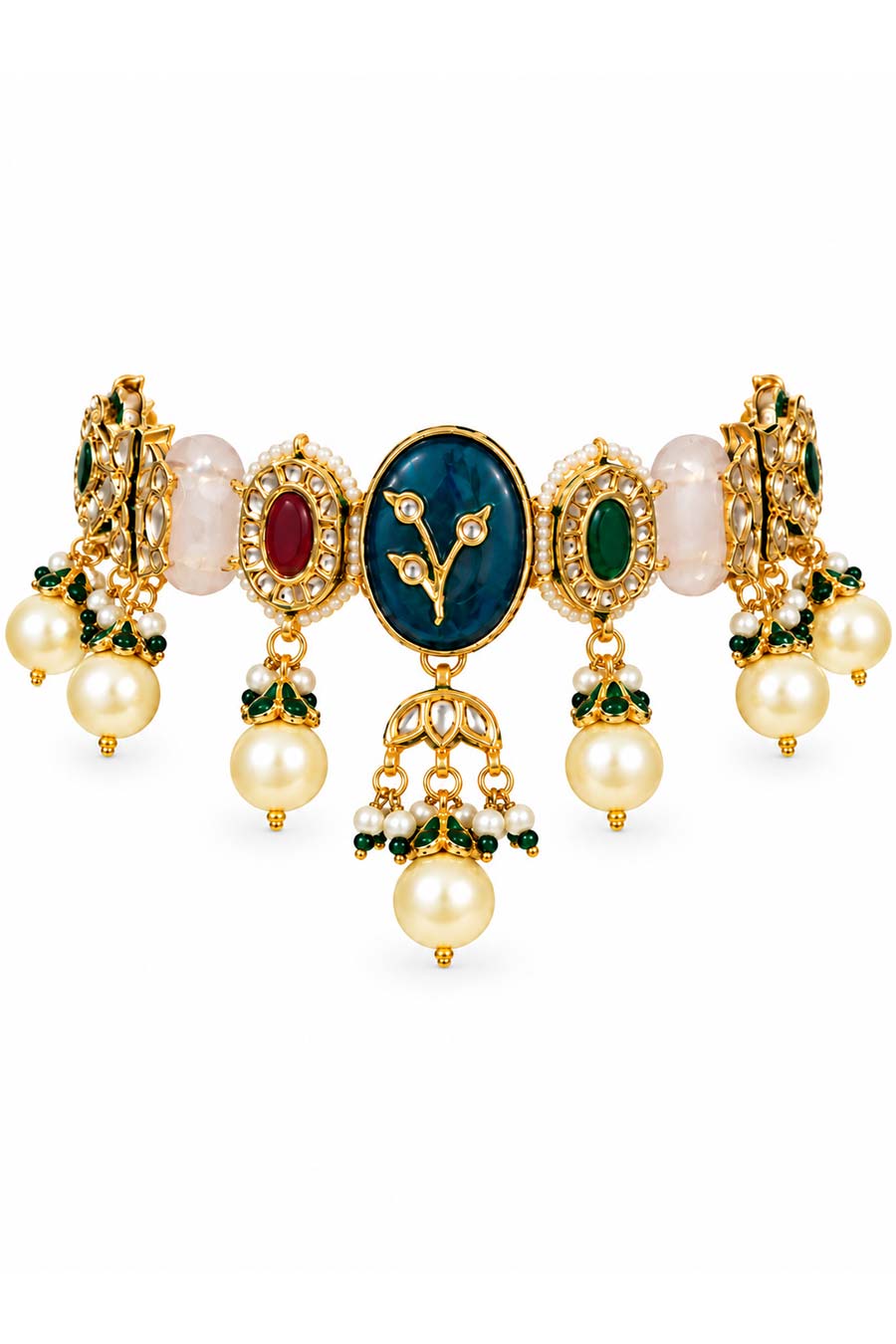 Navratna Kundan Pearl Choker Necklace & Earrings Set