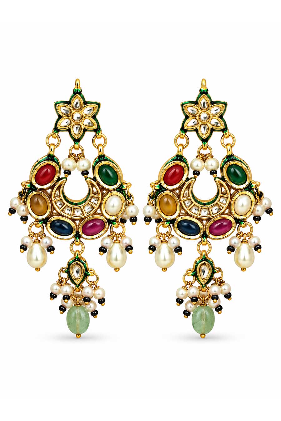 Navratna Kundan Pearl Choker Necklace & Earrings Set