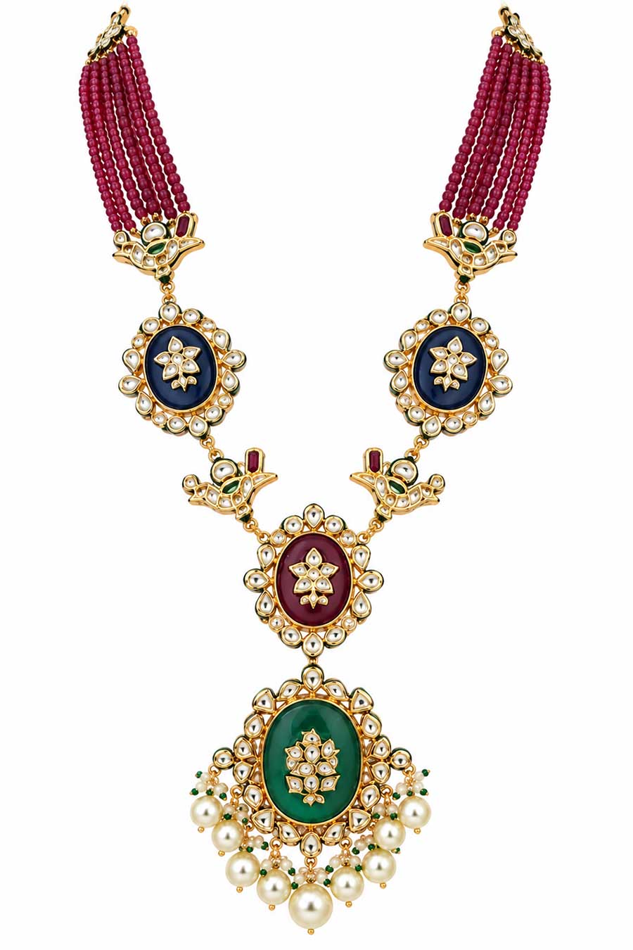 Kundan Ruby Beaded Long Necklace & Earrings Set