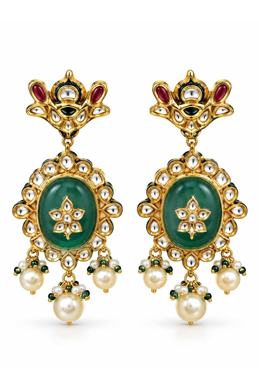 Kundan Ruby Beaded Long Necklace & Earrings Set