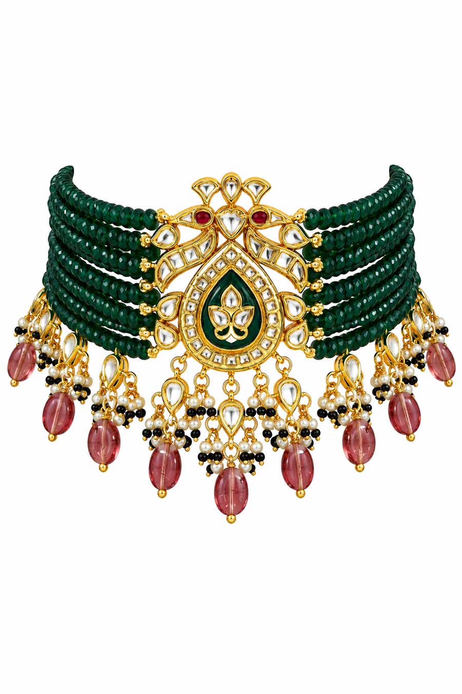 Kundan Peacock Beaded Choker Necklace & Earrings Set