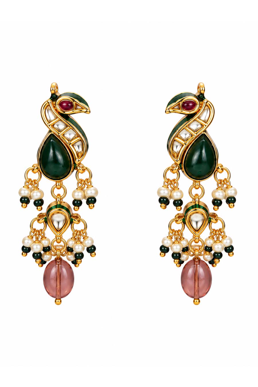 Kundan Peacock Beaded Choker Necklace & Earrings Set