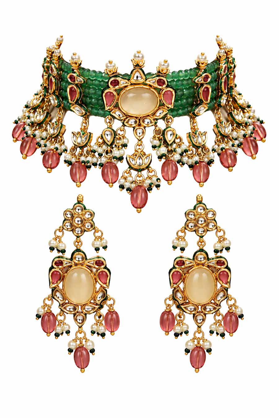 Kundan Beaded Choker Necklace & Earrings Set