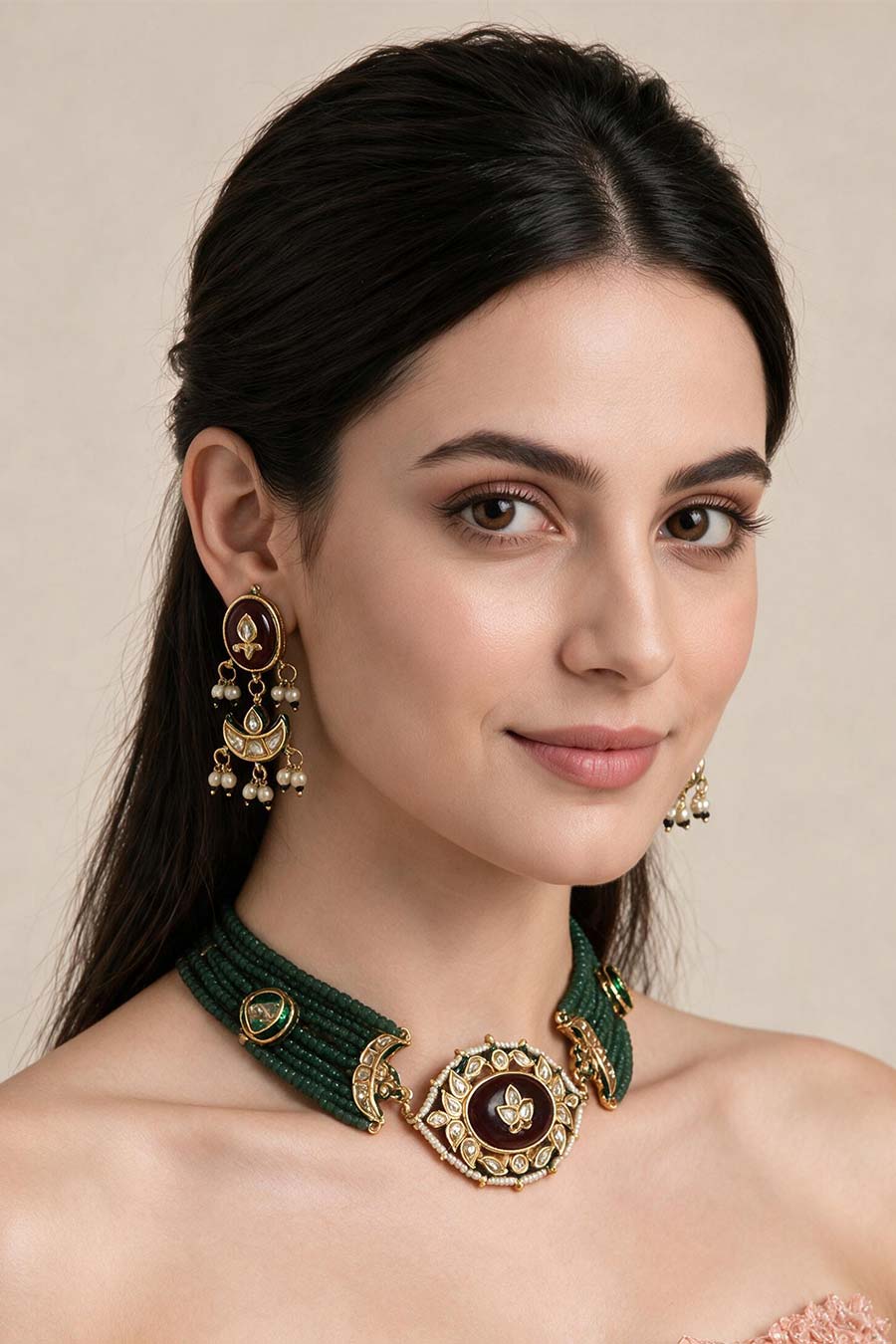 Kundan Beaded Choker Necklace & Earrings Set
